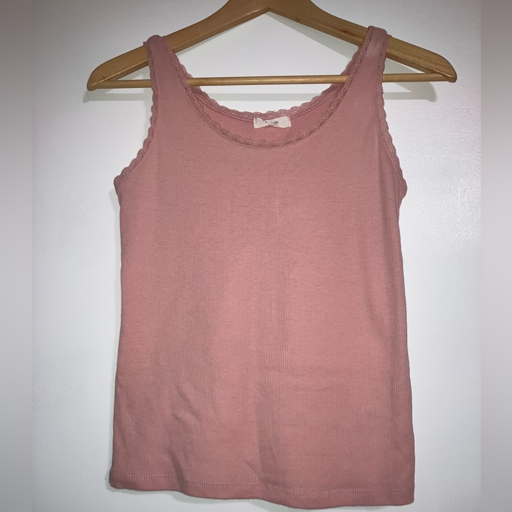 Active USA ribbed lace baby pink tank top